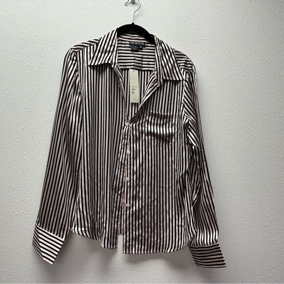 Tracy M Tops - NWT Womens Tracy M. 100% silk Pink and Black Striped Top sz XL